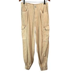 American Eagle Linen Blend Cargo Jogger Pants Khaki Tan Loose Fit Utility Size 6